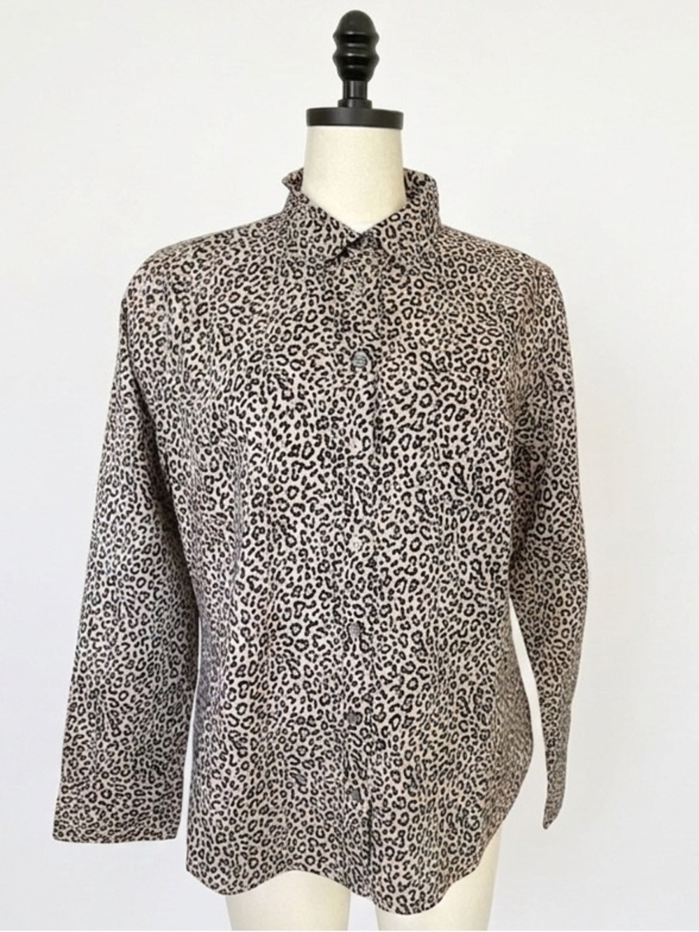 J.CREW Leopard Print Button-Front Shirt Women’s L Beige Black Cotton